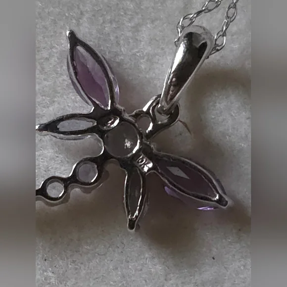 Zales10k Solid White GoldAmethyst Dragonfly Pendant & NecklaceNwot